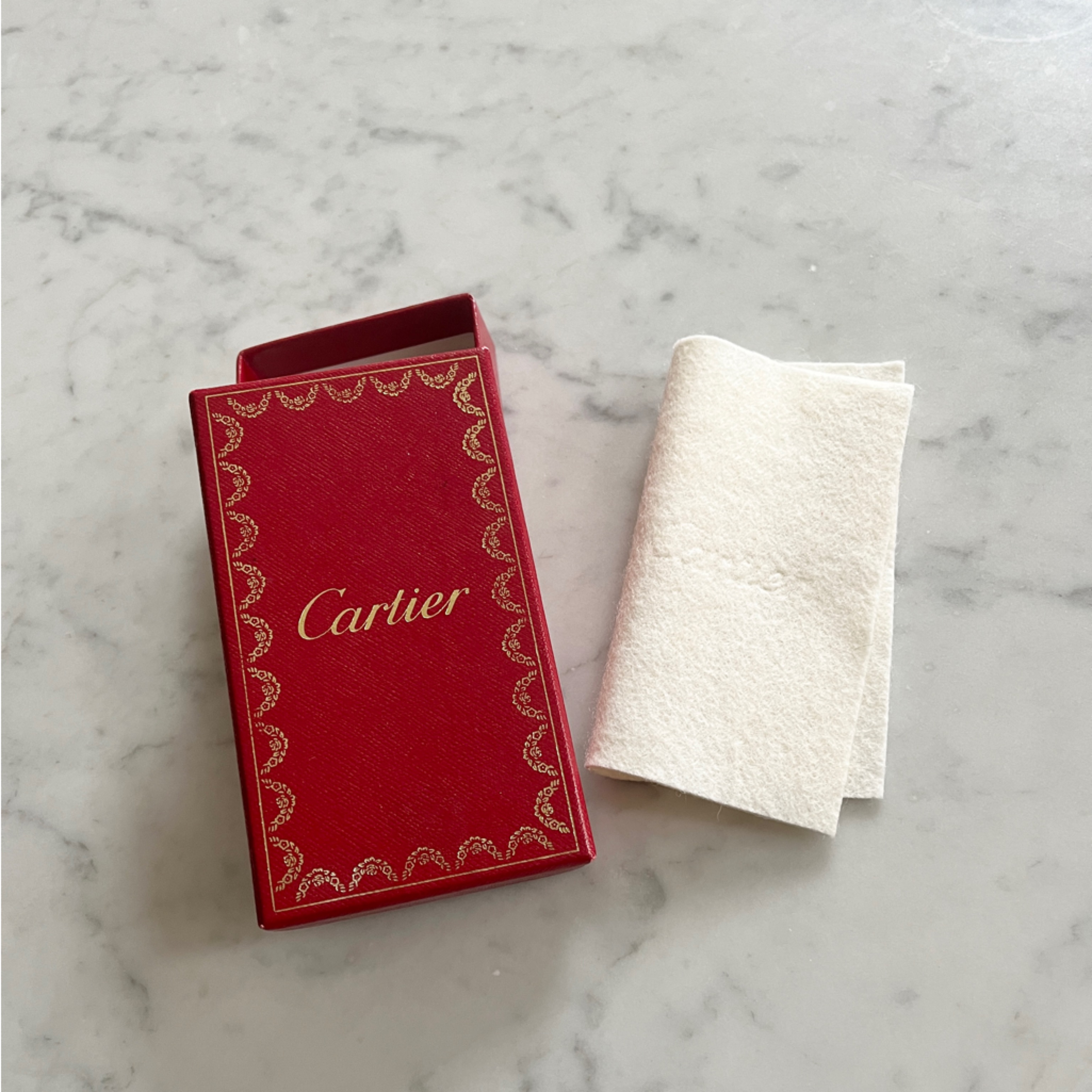 Authentic Cartier Red And Gold Gift Box With Cartier Polishing Cloth